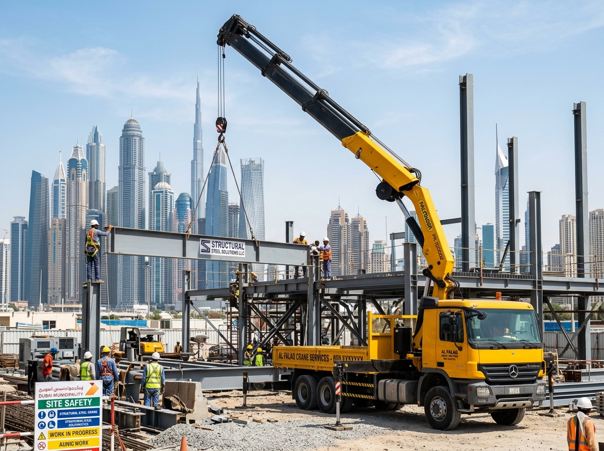 10 Ton Truck Mounted Crane on construction site in Dubai